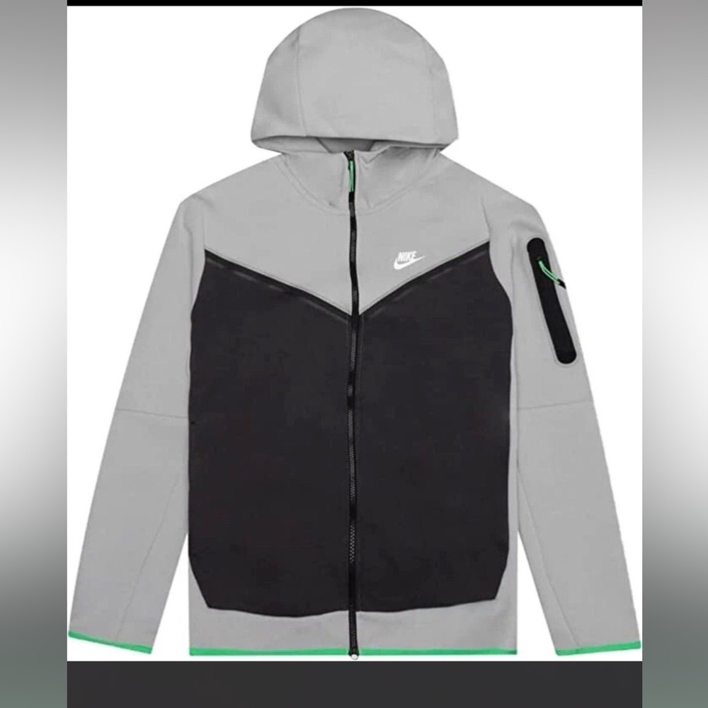 Nike Sportswear Tech Fleece Hoodie Men's Smoke Gray/Black/Green SIZE MEDIUM